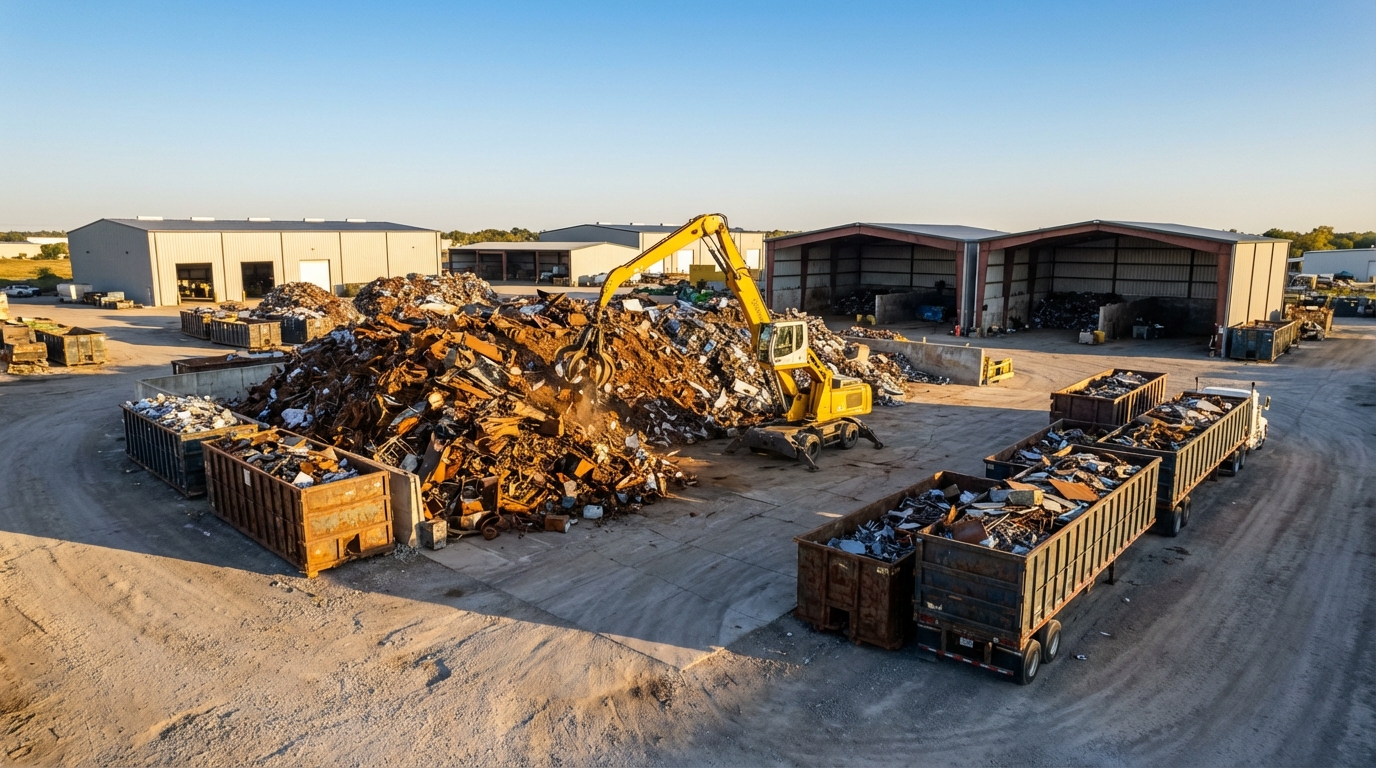 Bob's Metals facility with fleet trucks and industrial equipment